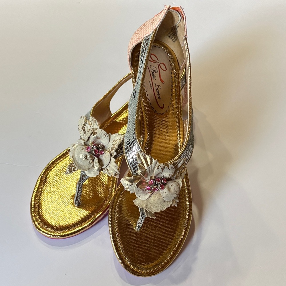 Poetic License Gold and Cream Floral Sandals